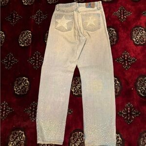 Light Blue Jeans with Rhinestone Star Embellishments